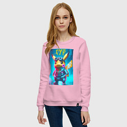 Свитшот хлопковый женский Cyber Pikachu - ai art fantasy, цвет: светло-розовый — фото 2