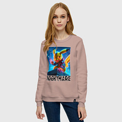 Свитшот хлопковый женский Пмкачу на крыше небоскрёба - ночной кошмар, цвет: пыльно-розовый — фото 2