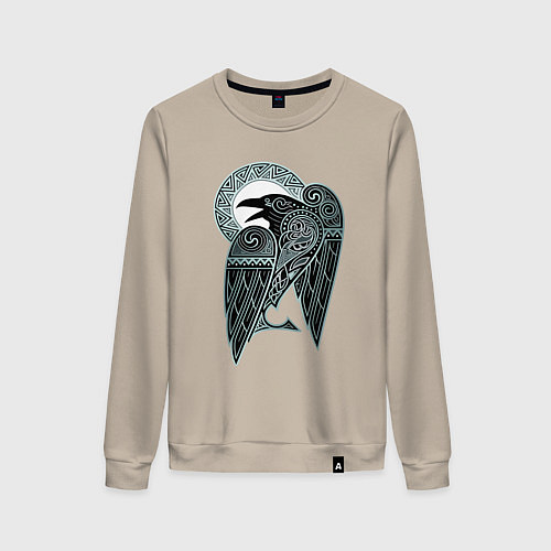 Женский свитшот Кельтский ворон - скандинавский орнамент тату / Миндальный – фото 1