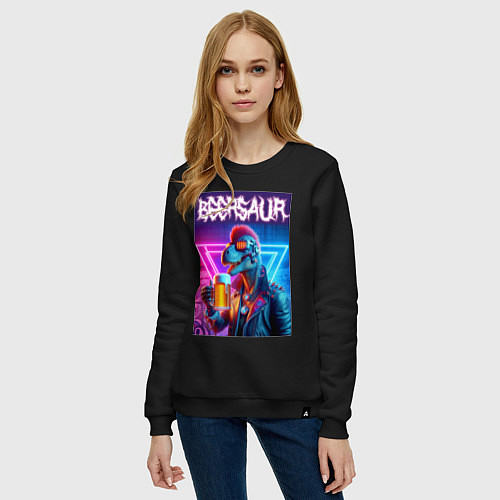 Женский свитшот Cyber beersaur - neon glow / Черный – фото 3