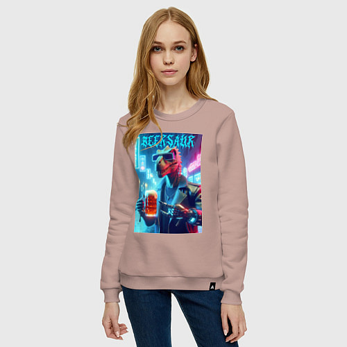 Женский свитшот Cyber cool dude Dino - ai art fantasy / Пыльно-розовый – фото 3