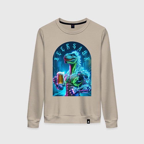 Женский свитшот Neon beersaur - ai art fantasy / Миндальный – фото 1