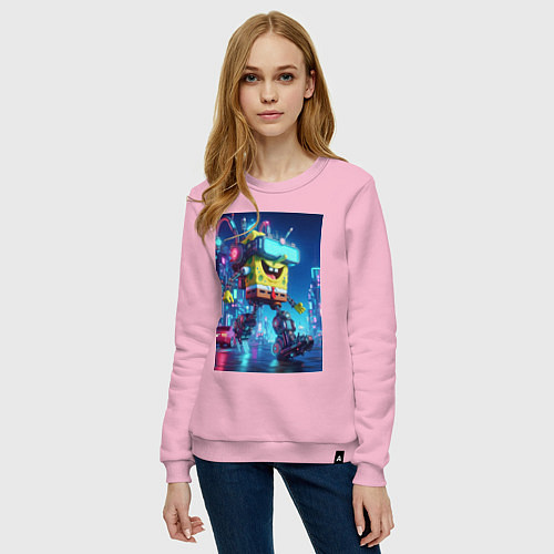 Женский свитшот Cyber Sponge Bob - neon glow fantasy / Светло-розовый – фото 3