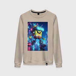 Свитшот хлопковый женский Cyber Sponge Bob - neon glow fantasy, цвет: миндальный