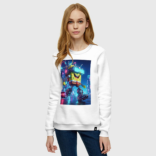 Женский свитшот Cyber Sponge Bob - neon glow fantasy / Белый – фото 3