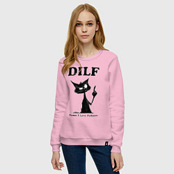 Свитшот хлопковый женский DILF damn I love felines, цвет: светло-розовый — фото 2