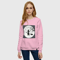 Свитшот хлопковый женский Ведьма в полнолуние летит на шабаш, цвет: светло-розовый — фото 2