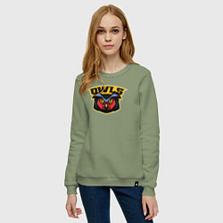 Свитшот хлопковый женский Команда сов, цвет: авокадо — фото 2