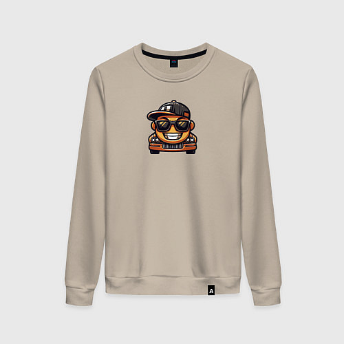 Женский свитшот Машина рэпер в черных очках / Миндальный – фото 1