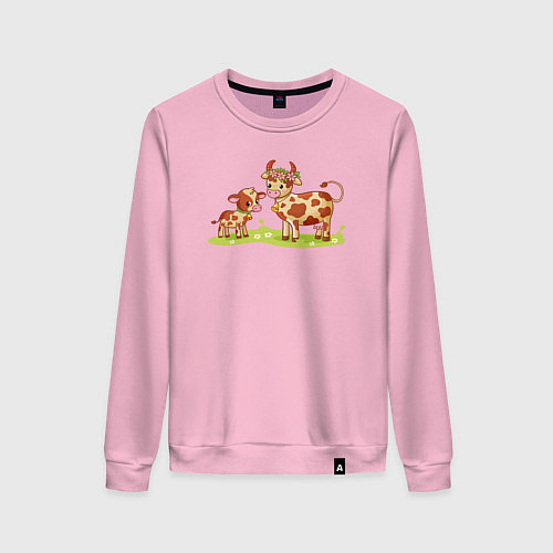Женский свитшот Телёнок и корова / Светло-розовый – фото 1