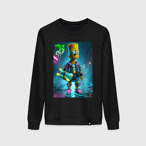 Женский свитшот Барт Симпсон со скейтбордом под проливным дождём - / Черный – фото 1