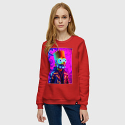 Свитшот хлопковый женский Барт Симпсон в респираторе - неоновое свечение, цвет: красный — фото 2
