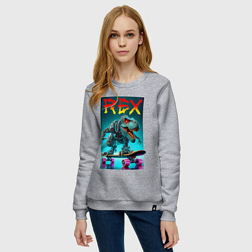 Женский свитшот Tyrannosaur rex on a skateboard - ai art fantasy / Меланж – фото 3