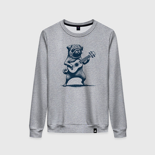 Женский свитшот Мопс с гитарой укулеле / Меланж – фото 1