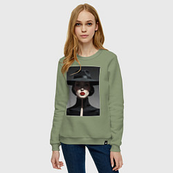 Свитшот хлопковый женский Нуар алые губы, цвет: авокадо — фото 2