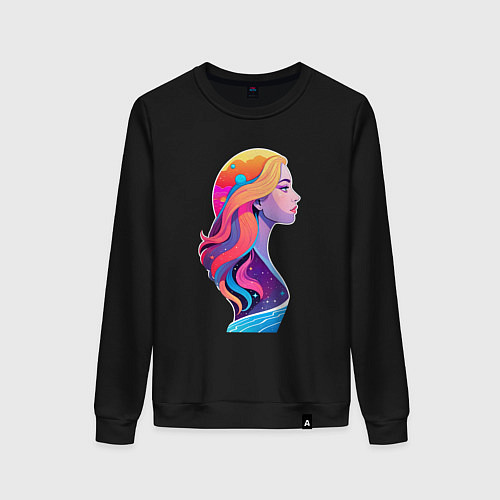 Женский свитшот Космос девушка профиль / Черный – фото 1