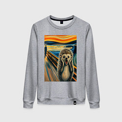 Свитшот хлопковый женский Ёжик кричит на картине Эдварда Мунка - мем искусст, цвет: меланж