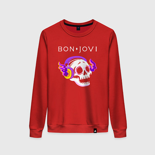 Женский свитшот Bon Jovi - неоновый череп / Красный – фото 1