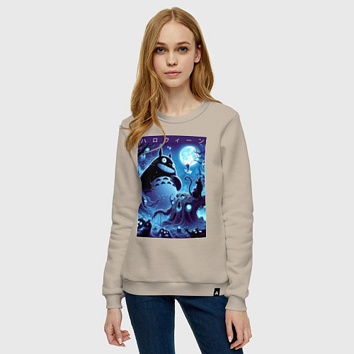 Женский свитшот Тоторо в сказочном лесу в ночь на хэллоуин / Миндальный – фото 3