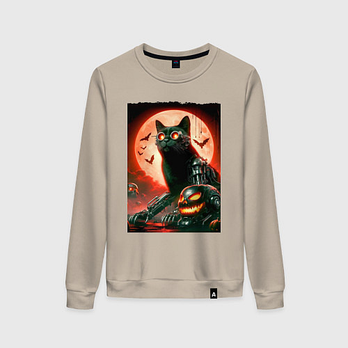 Женский свитшот Стимпанк кот в очках - нейроарт / Миндальный – фото 1