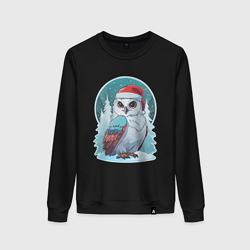Женский свитшот Полярная сова на фоне зимнего леса / Черный – фото 1
