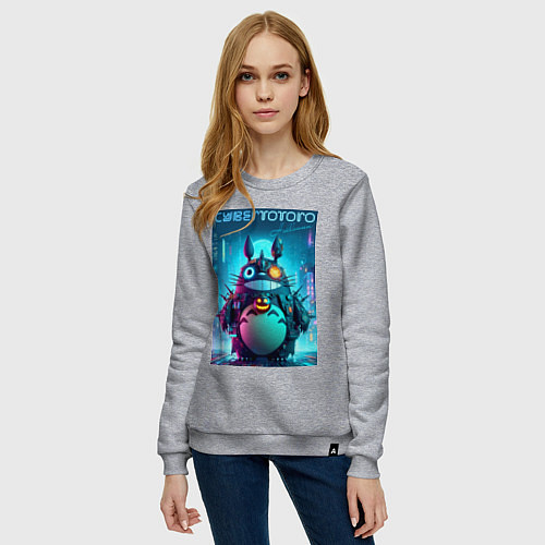 Женский свитшот Cyber Totoro - halloween fantasy / Меланж – фото 3
