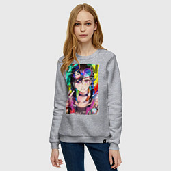 Свитшот хлопковый женский Дандадан: Момо Аясэ, цвет: меланж — фото 2