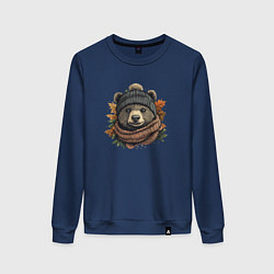 Женский свитшот Медведь в шарфе и шапке