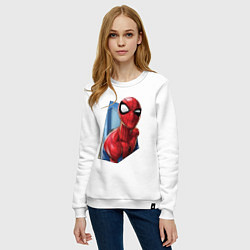 Свитшот хлопковый женский Человек-паук и город, цвет: белый — фото 2