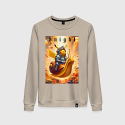 Свитшот хлопковый женский Pikachu knight on a snail - ai art fantasy, цвет: миндальный