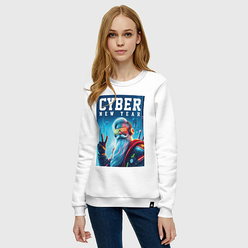 Женский свитшот Cyber new year - Santa Claus / Белый – фото 3