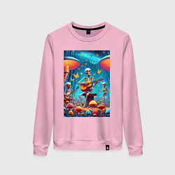 Свитшот хлопковый женский Соло скелета на гитаре под грибами, цвет: светло-розовый