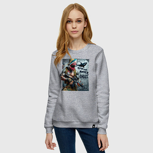 Женский свитшот Hyper shark monster swat - ai art fantasy / Меланж – фото 3