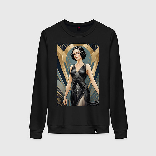 Женский свитшот Девушка ар-деко / Черный – фото 1