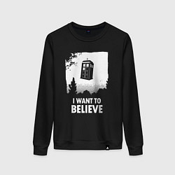 Свитшот хлопковый женский Tardis believe, цвет: черный