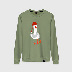 Свитшот хлопковый женский Гусь с мандаринами, цвет: авокадо