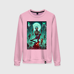 Свитшот хлопковый женский Скелет Рика с двумя пистолетами и Морти, цвет: светло-розовый