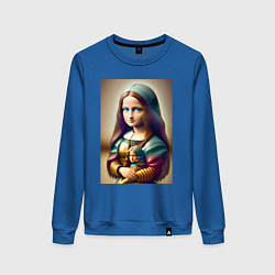 Свитшот хлопковый женский Маленькая Мона Лиза в детстве с куклой - нейроарт, цвет: синий