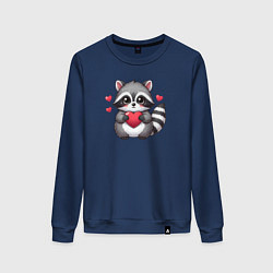 Свитшот хлопковый женский Милый енотик с сердечком, цвет: тёмно-синий