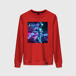 Свитшот хлопковый женский Neon cyber girl - ai art, цвет: красный
