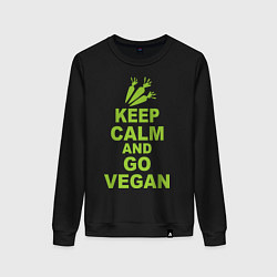 Свитшот хлопковый женский Keep Calm & Go Vegan, цвет: черный