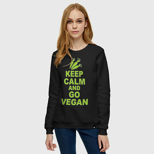 Женский свитшот Keep Calm & Go Vegan / Черный – фото 3