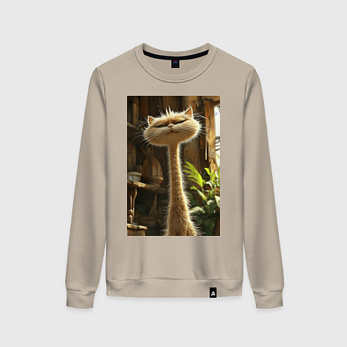 Женский свитшот Кот с длинной шеей / Миндальный – фото 1