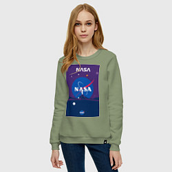 Свитшот хлопковый женский NASA фиолетовый плакат, цвет: авокадо — фото 2