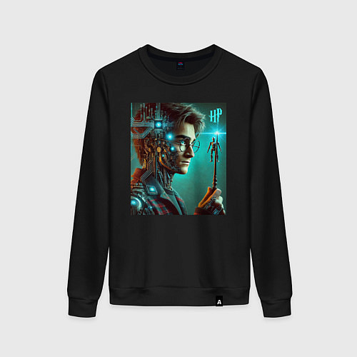 Женский свитшот Harry Potter - cyberpunk fantasy / Черный – фото 1