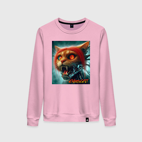 Женский свитшот Super cyber red cat - ai art fantasy / Светло-розовый – фото 1