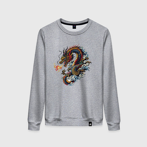 Женский свитшот Japanese dragon - engraving / Меланж – фото 1