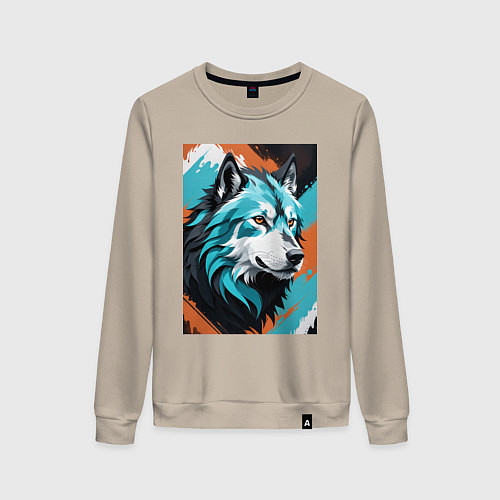 Женский свитшот Серо-голубой волк / Миндальный – фото 1