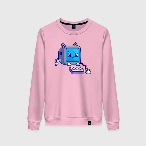 Женский свитшот Компьютерный котик / Светло-розовый – фото 1
