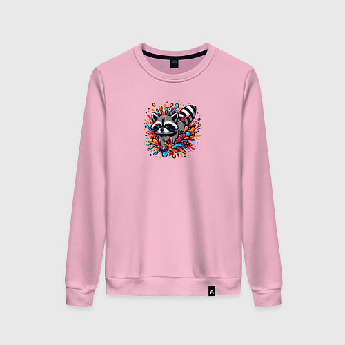 Женский свитшот Енот в брызгах краски / Светло-розовый – фото 1
